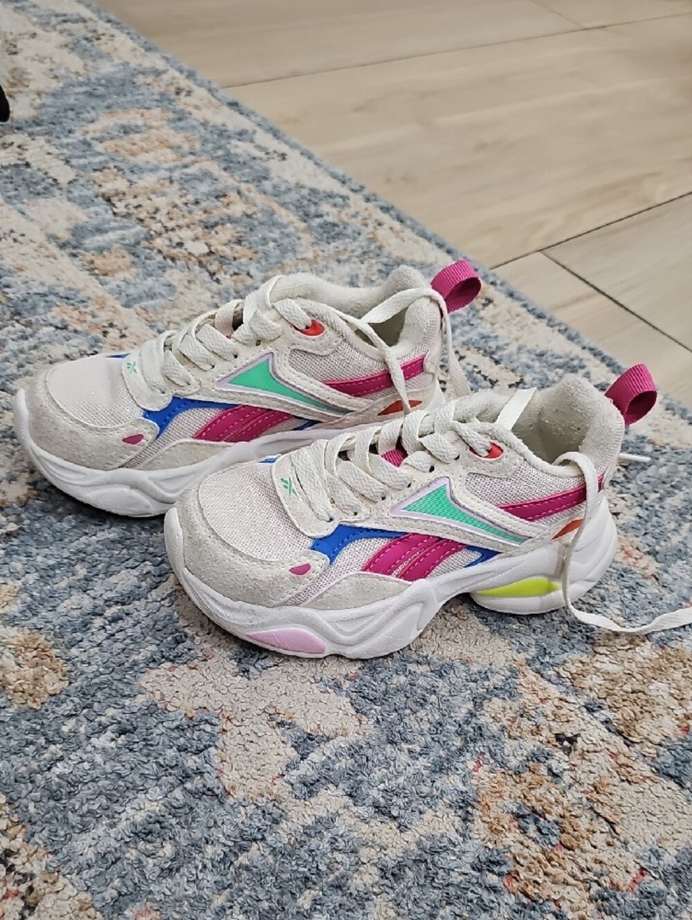 Reebok White Sneakers with Pink, Mint & Blue Accents - Picture 2 of 7